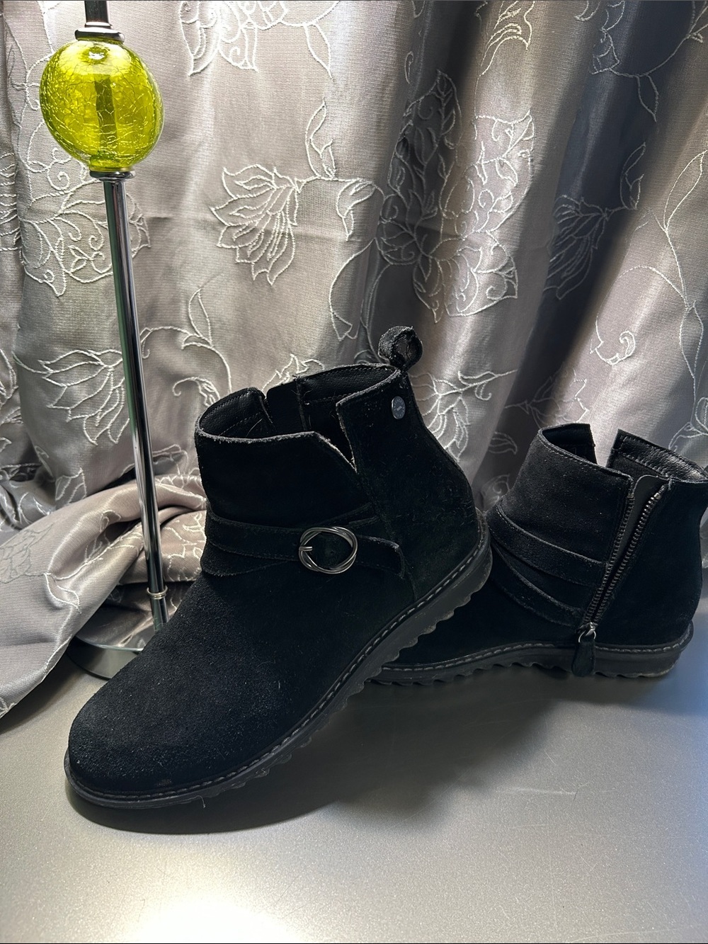 Skechers Women's Black Suede Ankle Booties with Decorative Ring